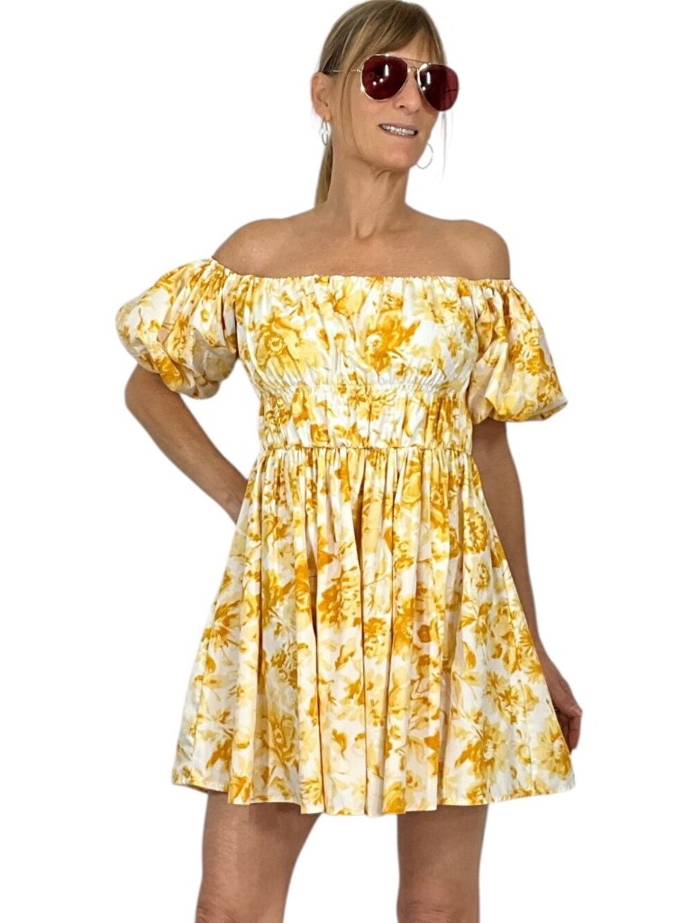 Abercrombie and Fitch Off The Shoulder Puff Sleeve Mini Dress M Floral - Picture 16 of 16